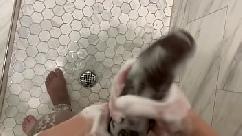 Horny stepdaughter listens to stepdad fuck her mom to sleep then sneaks into the bathroom to shower with him